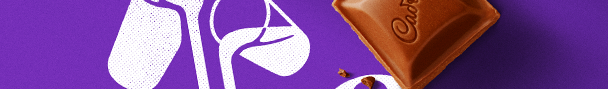 Cadbury chocolate on a purple background